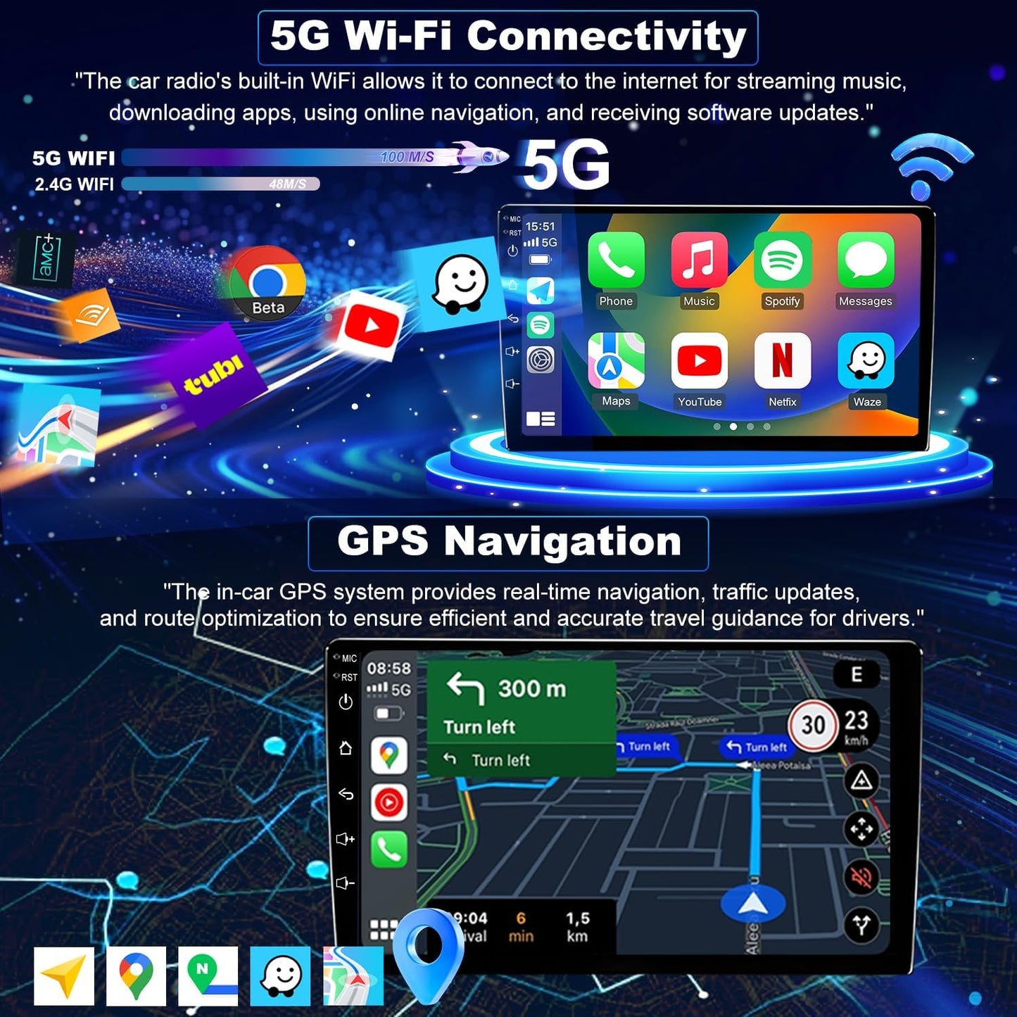 Car Radio For Toyota Tacoma 2005-2015, Car Audio 9inch Touch Screen Head Unit, Wireless Carplay Screen Android