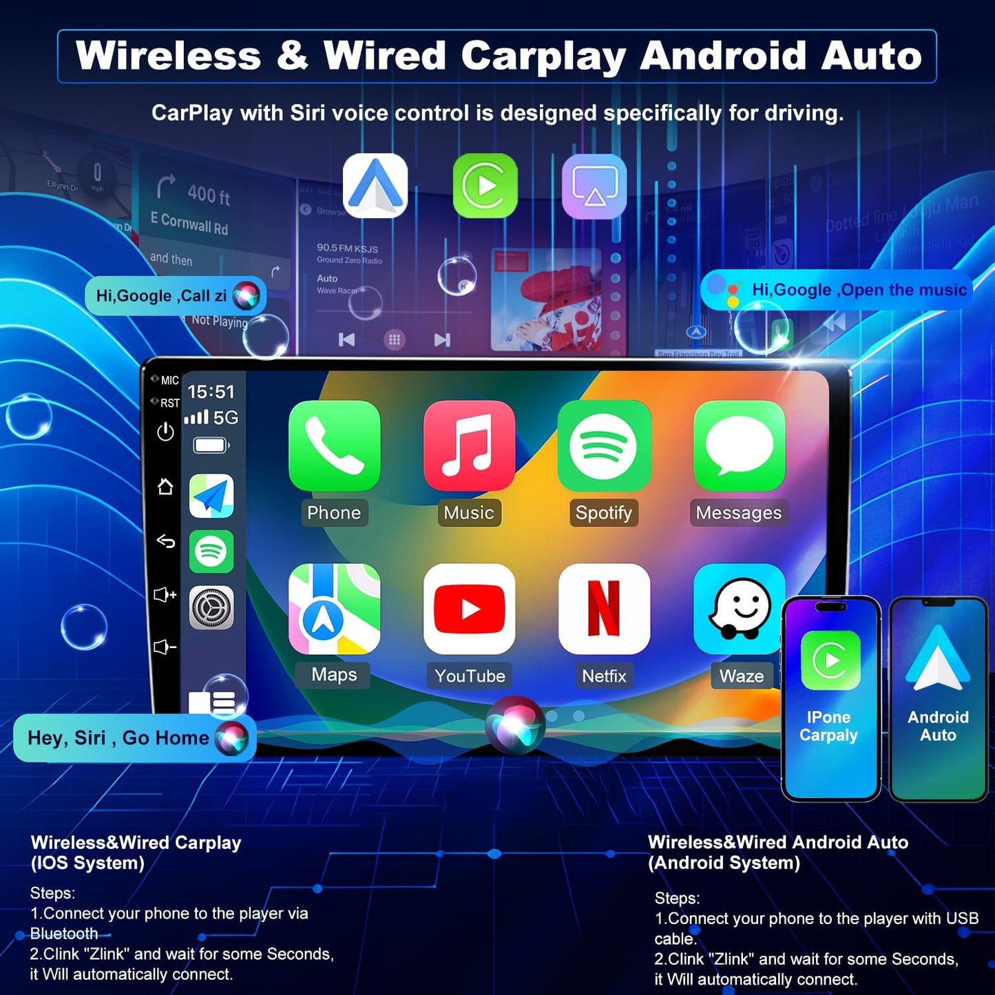 Car Radio For Toyota Tacoma 2005-2015, Car Audio 9inch Touch Screen Head Unit, Wireless Carplay Screen Android