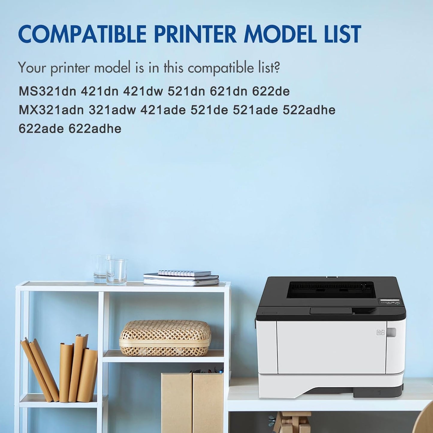 56F1H00 Black Toner Cartridge MS521dn MS421dn, 2Pack, Compatible for Lexmark MX321adn MX521de