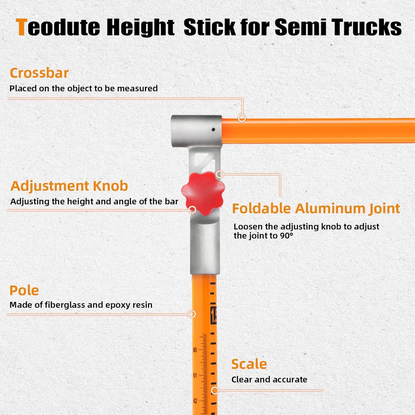 20FT Load Height Measuring Stick, Sturdy Fiberglass with Adjustable Pole, Non-Conductive