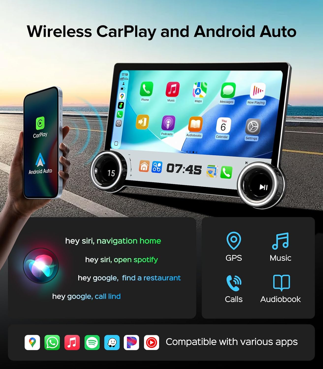 11.5 Inch Dual Knobs, Radio for Dodge Caravan 2011-2020 | Wireless CarPlay Android, QLED Touch Screen