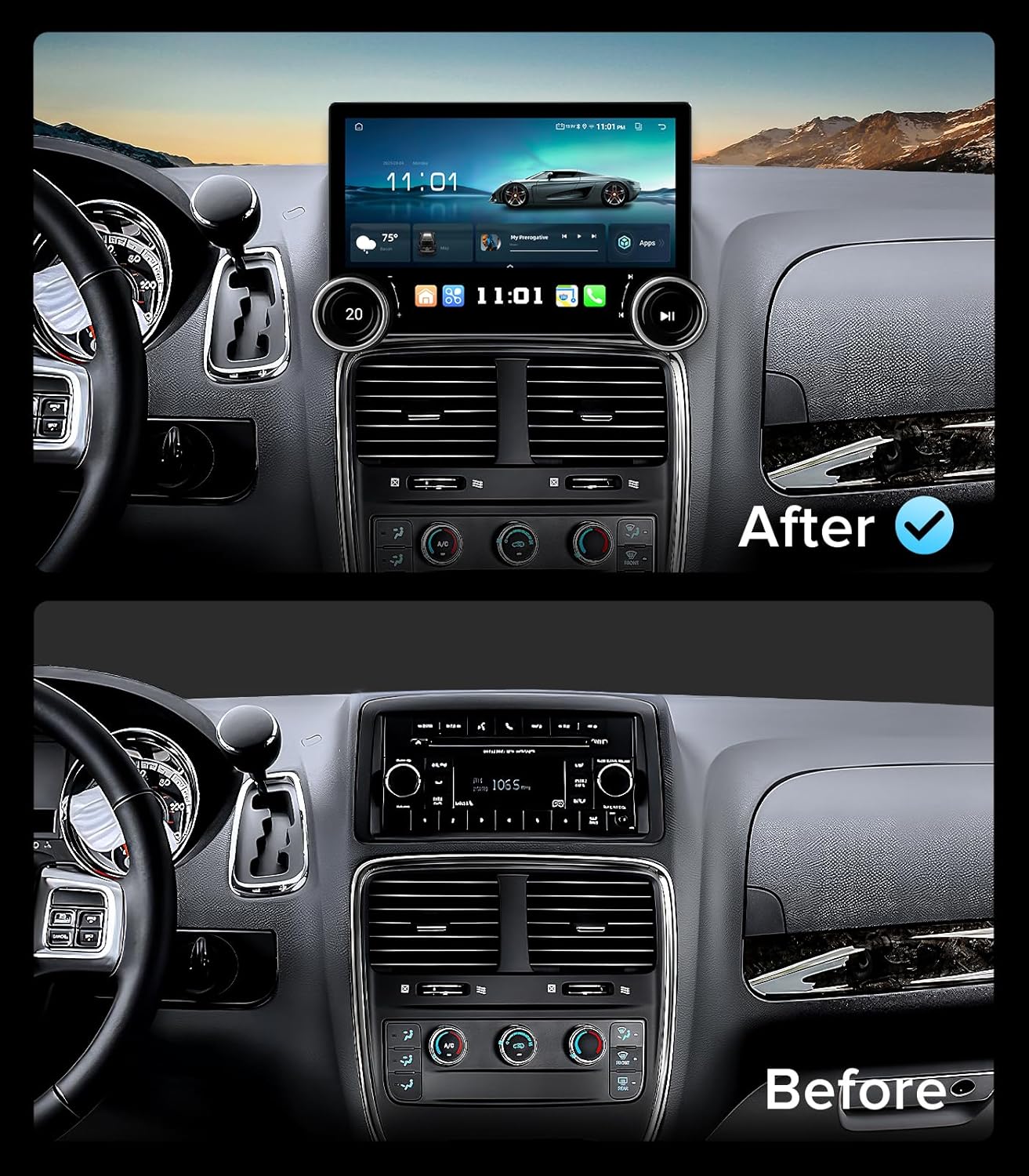 11.5 Inch Dual Knobs, Radio for Dodge Caravan 2011-2020 | Wireless CarPlay Android, QLED Touch Screen