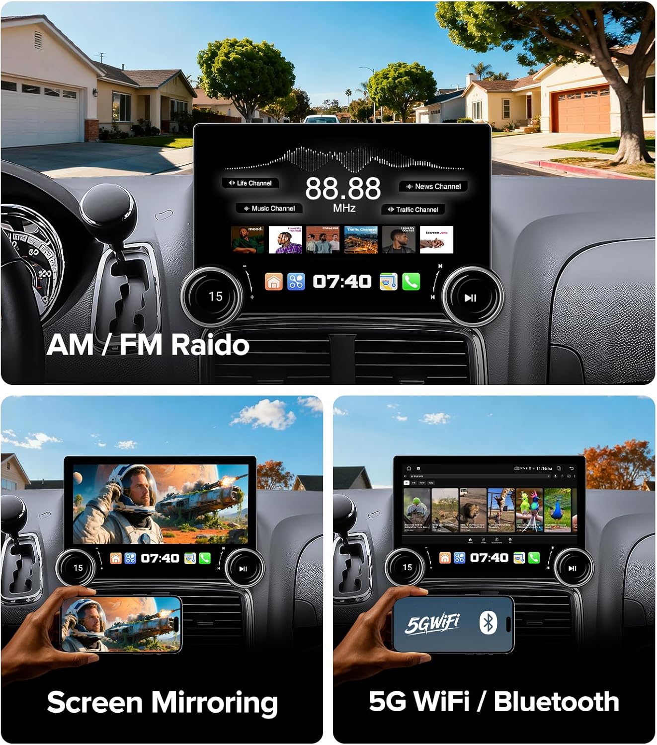 11.5 Inch Dual Knobs, Radio for Dodge Caravan 2011-2020 | Wireless CarPlay Android, QLED Touch Screen