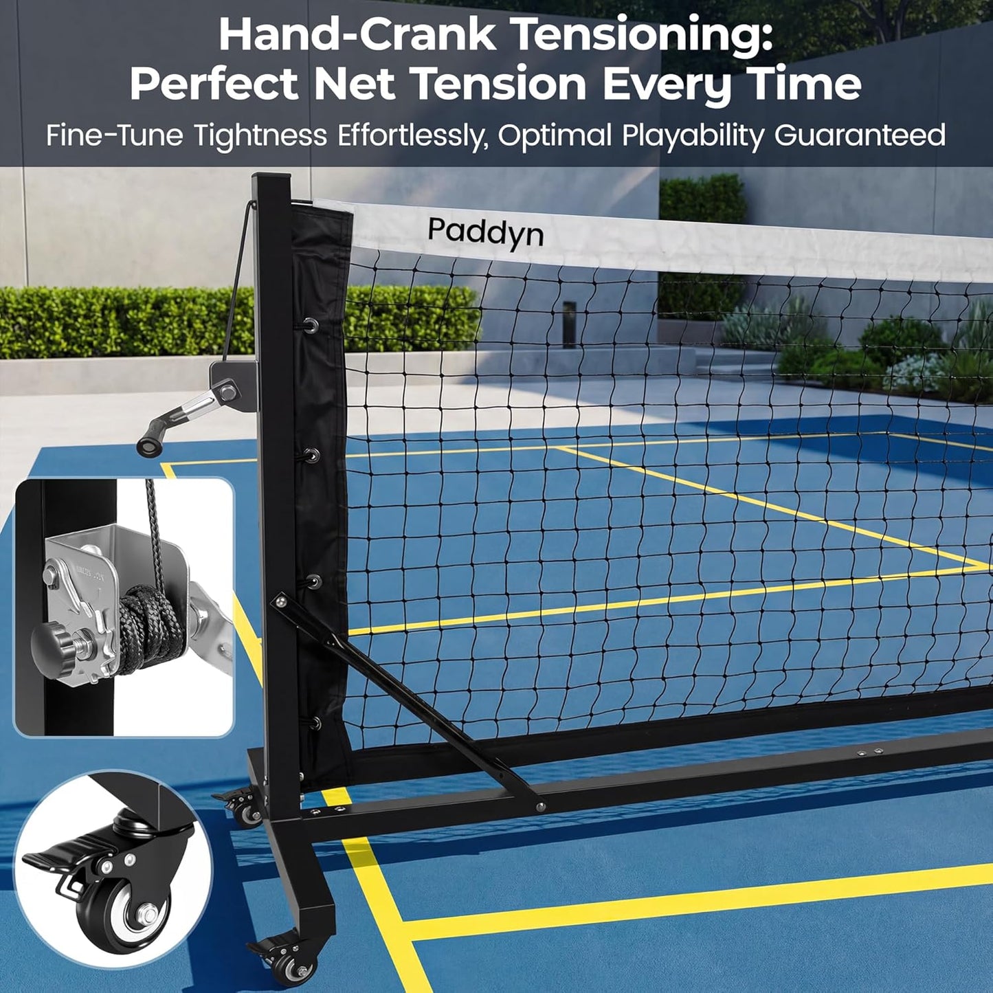 Pickleball Net Portable Outdoor with Wheels & 22FT Hand-Crank Tensioning Pickleball Net, Pro-Grade