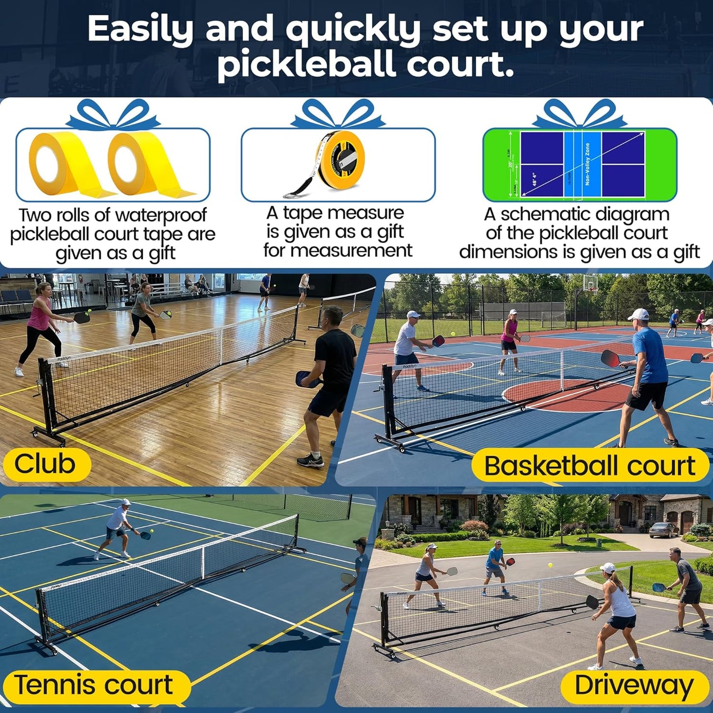 Pickleball Net Portable Outdoor with Wheels & 22FT Hand-Crank Tensioning Pickleball Net, Pro-Grade
