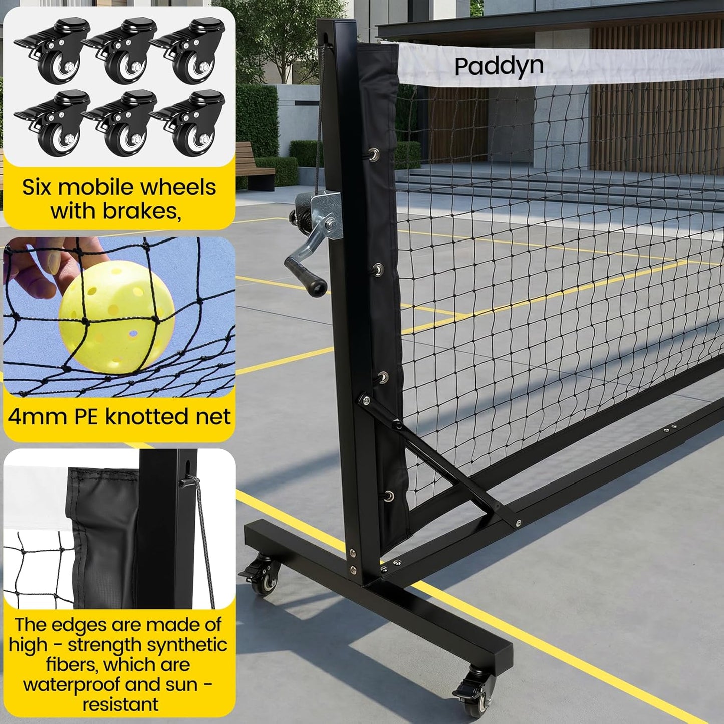 Pickleball Net Portable Outdoor with Wheels & 22FT Hand-Crank Tensioning Pickleball Net, Pro-Grade