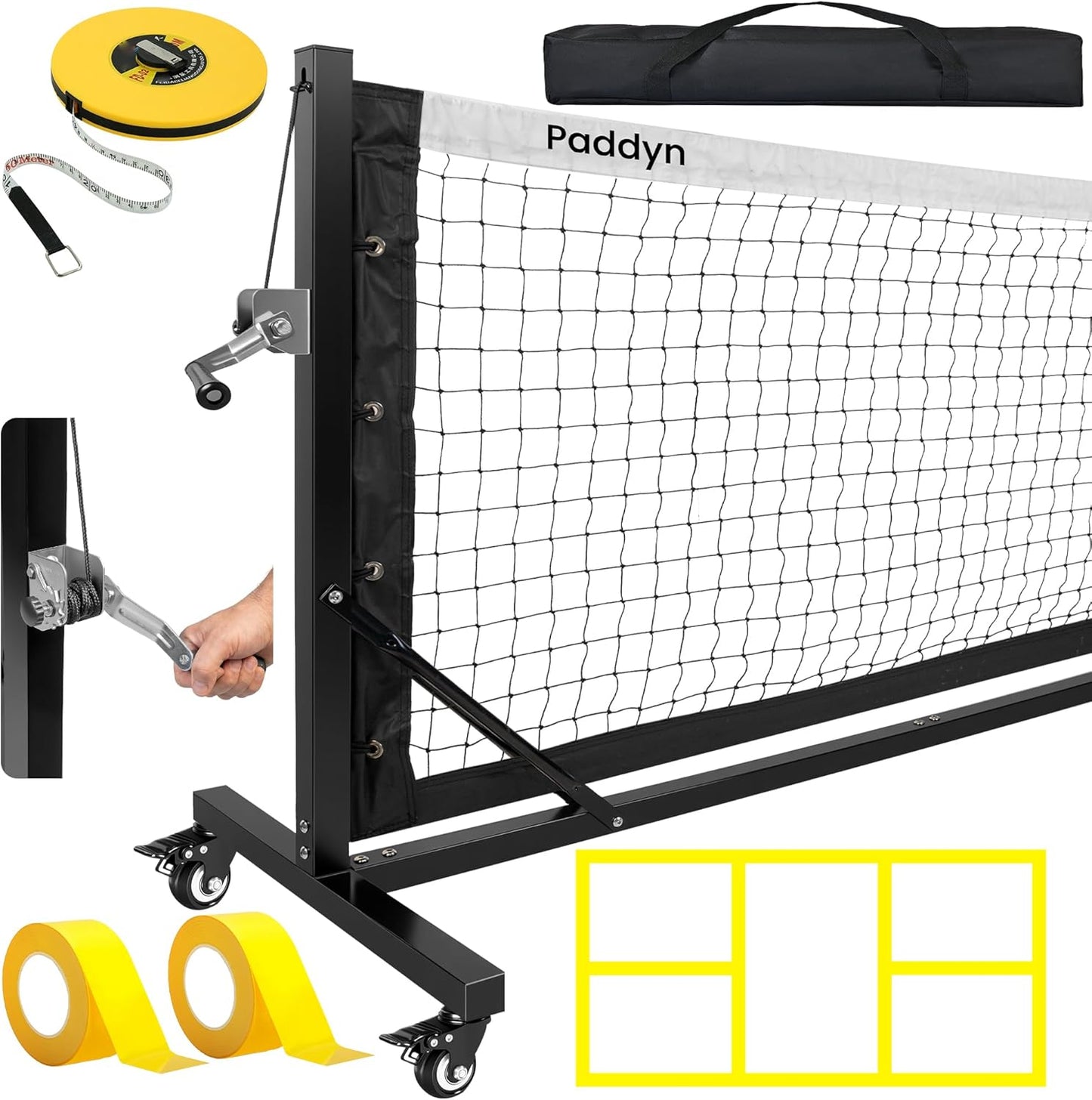 Pickleball Net Portable Outdoor with Wheels & 22FT Hand-Crank Tensioning Pickleball Net, Pro-Grade