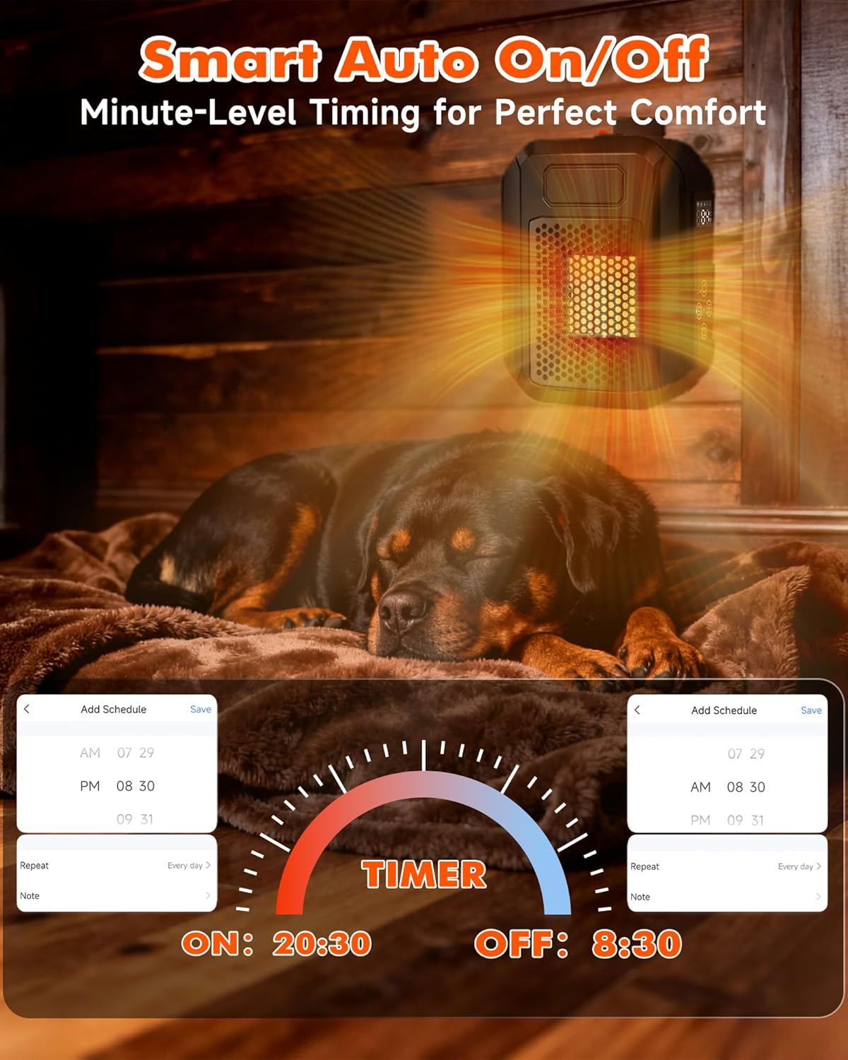 Dog House Heater with Thermostat & WiFi App Control, 68–104°F Adjustable Temp, 24H Timer, 500W Fast Heating