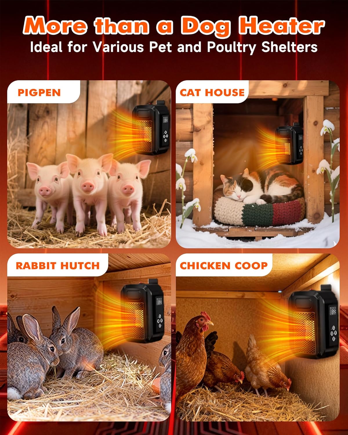 Dog House Heater with Thermostat & WiFi App Control, 68–104°F Adjustable Temp, 24H Timer, 500W Fast Heating