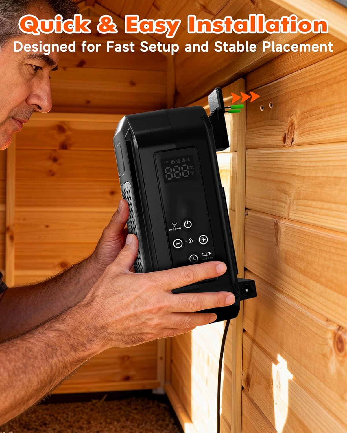 Dog House Heater with Thermostat & WiFi App Control, 68–104°F Adjustable Temp, 24H Timer, 500W Fast Heating