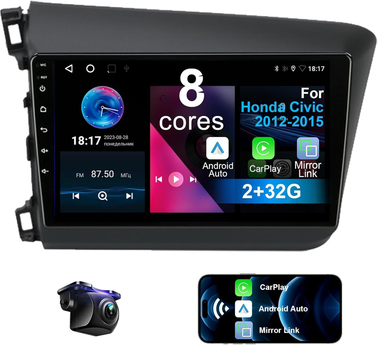 Upgraded Android 13 8 Core Car Radio Stereo for Honda Civic 2012-15 with Wireless Carplay/Android