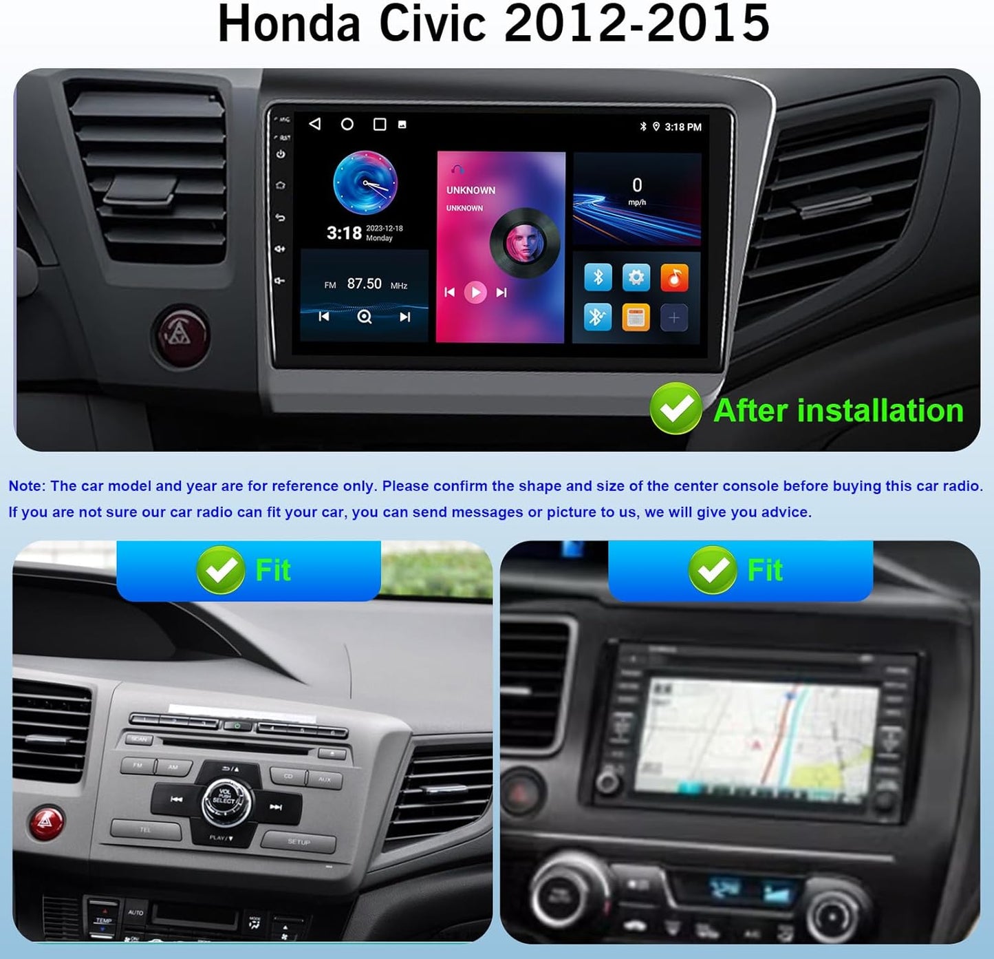 Upgraded Android 13 8 Core Car Radio Stereo for Honda Civic 2012-15 with Wireless Carplay/Android