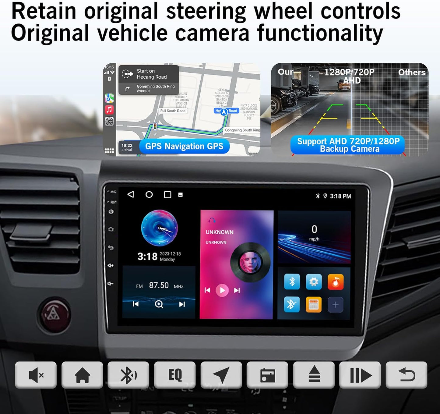 Upgraded Android 13 8 Core Car Radio Stereo for Honda Civic 2012-15 with Wireless Carplay/Android