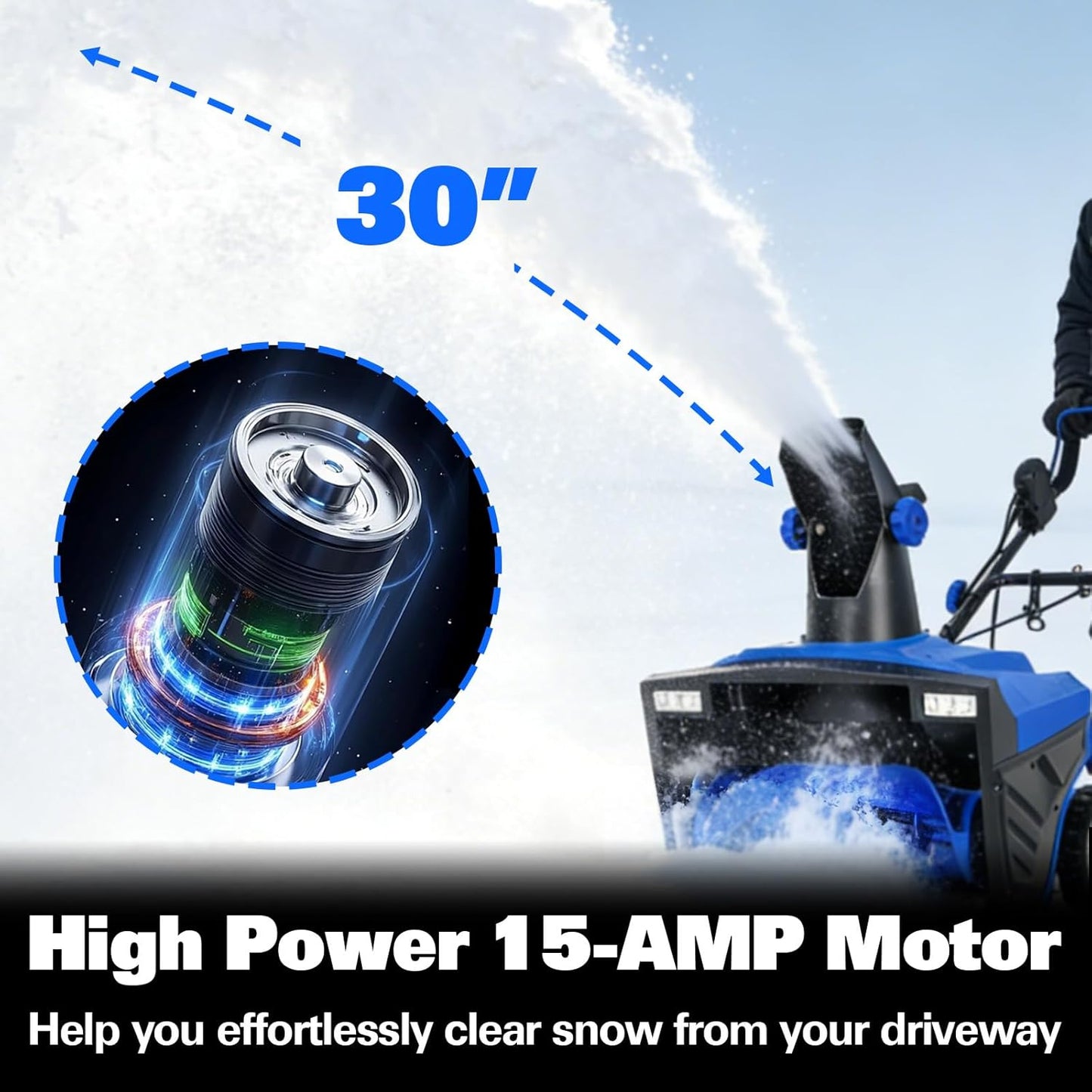 20-Inch Electric Snow Blower, 15 Amp Walk-Behind Corded  with Dual LED Lights, 30ft Throwing Distance