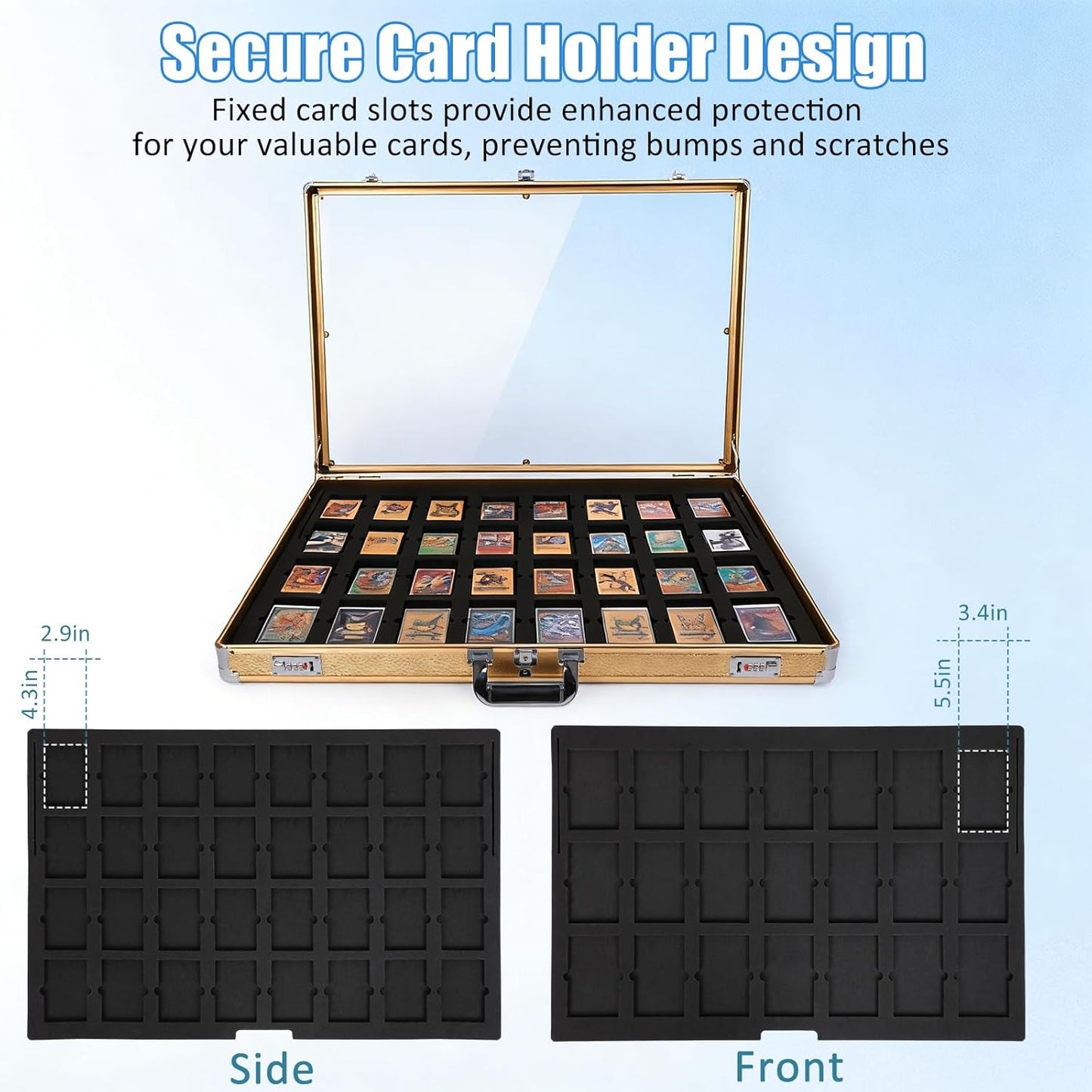34'x22' Trading Card Display Case w/ Aluminum Frame & Acrylic Side Panels, Dual Security w/ Combo & Key Lock