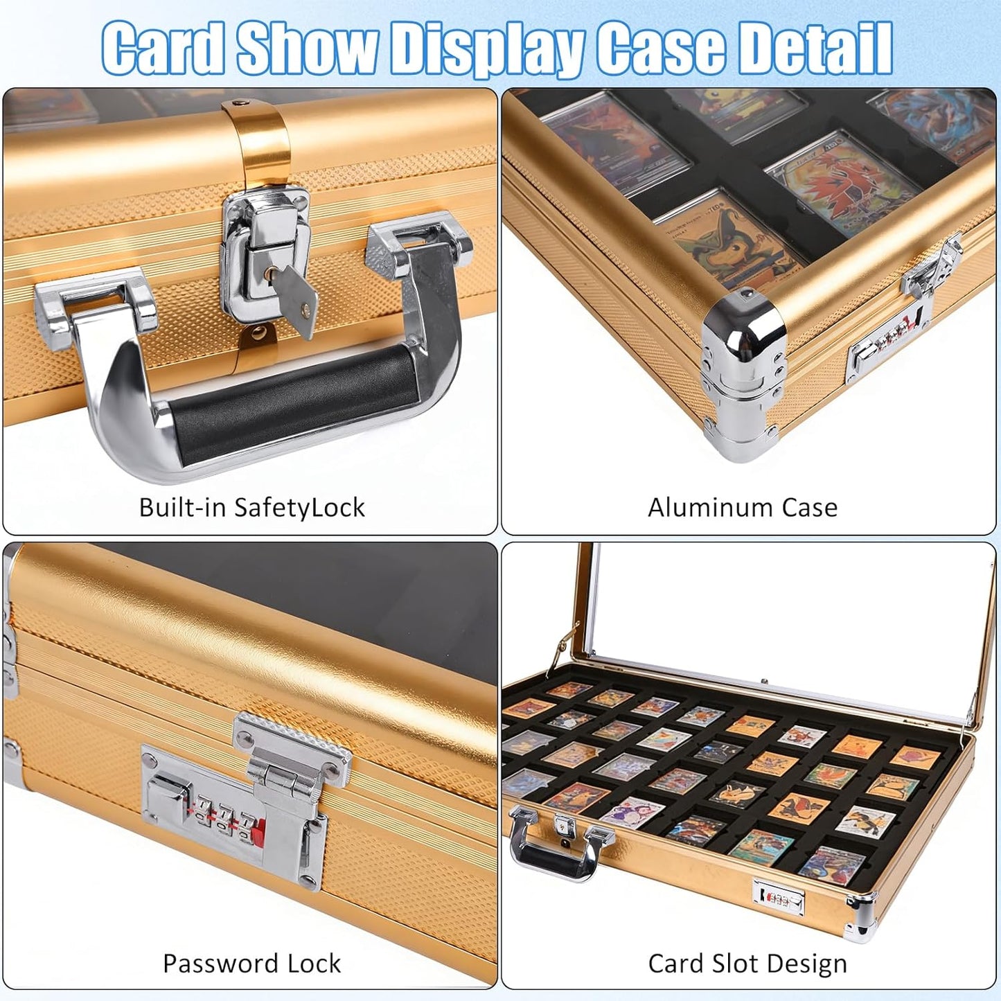 34'x22' Trading Card Display Case w/ Aluminum Frame & Acrylic Side Panels, Dual Security w/ Combo & Key Lock