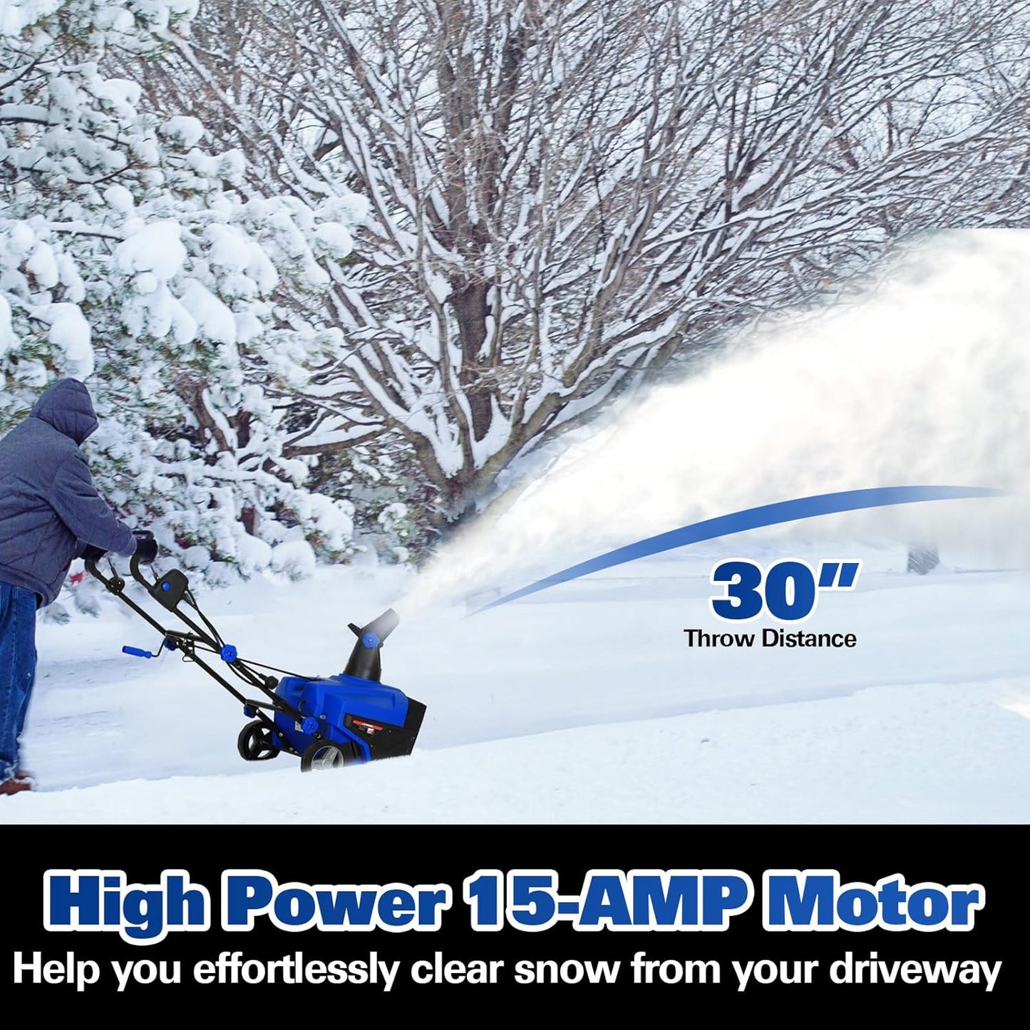 Corded Snow Blower 20 Inch, 15A Corded with Dual LED Headlights and 180° Rotating Chute, 30FT Throwing Distance