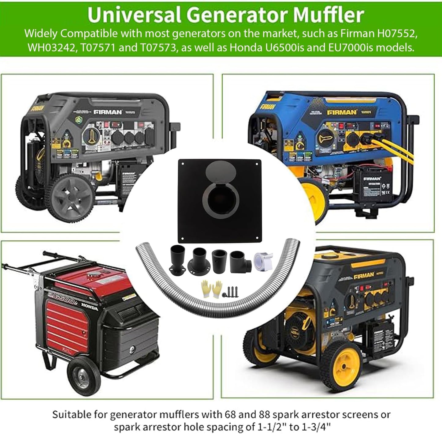 Generator Exhaust Extension Silencer Kit With Insulated Through-Wall Mounting Plate, Reduce Noise By 52%