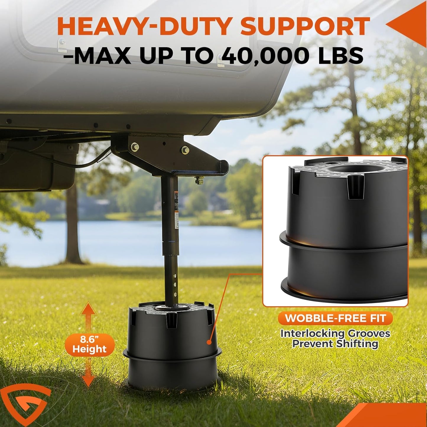 4PCS RV Jack Blocks, Stackable Heavy Duty Jack Pads with 40,000 lbs Load Capacity, 9' 5th Wheel & Scissor Stabilizers