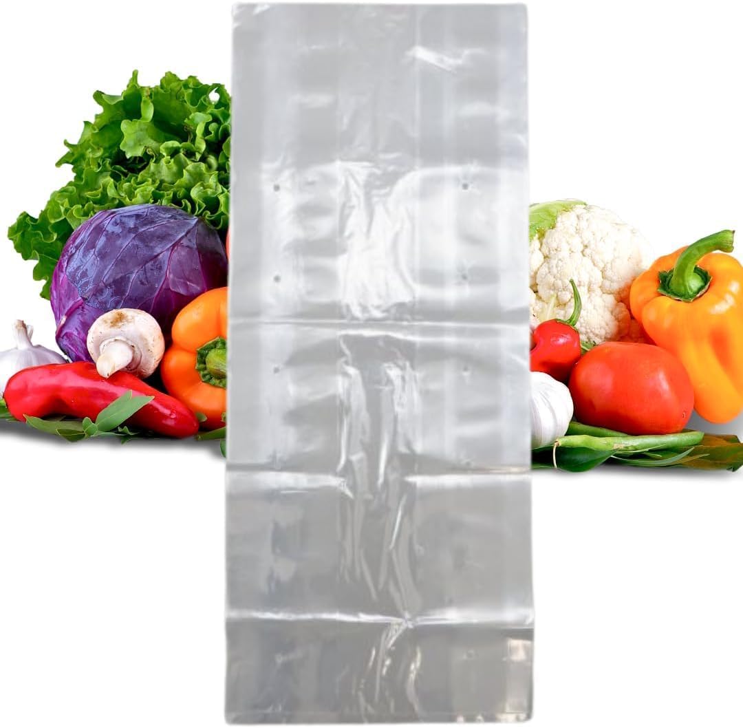 Produce LDPE Poly Vented Bags (With Venting Holes) - 8'x4'x14' - 100 Bags - 0.80 mil - Clear