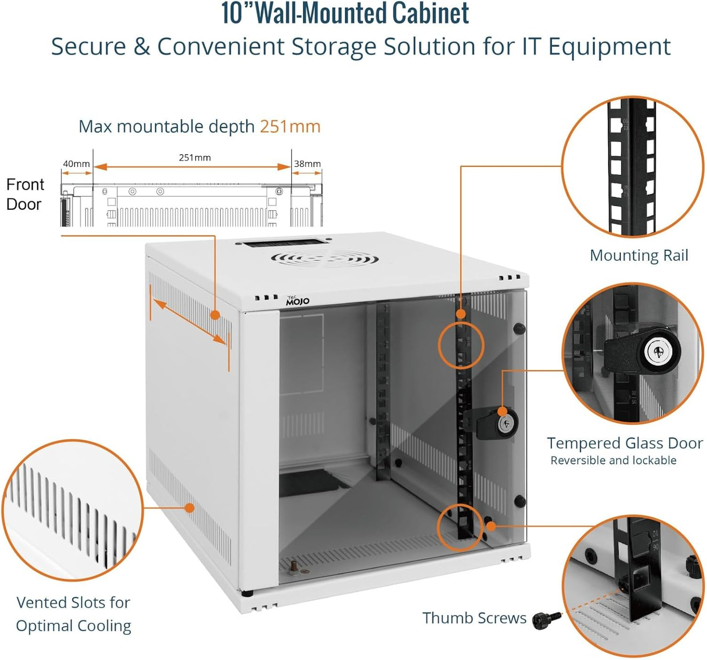 10 inch Rack, Wall Mount Network Cabinet Set,12.3W x 13D x 11.8H- Load Capacity 110Lbs(50 kg), White