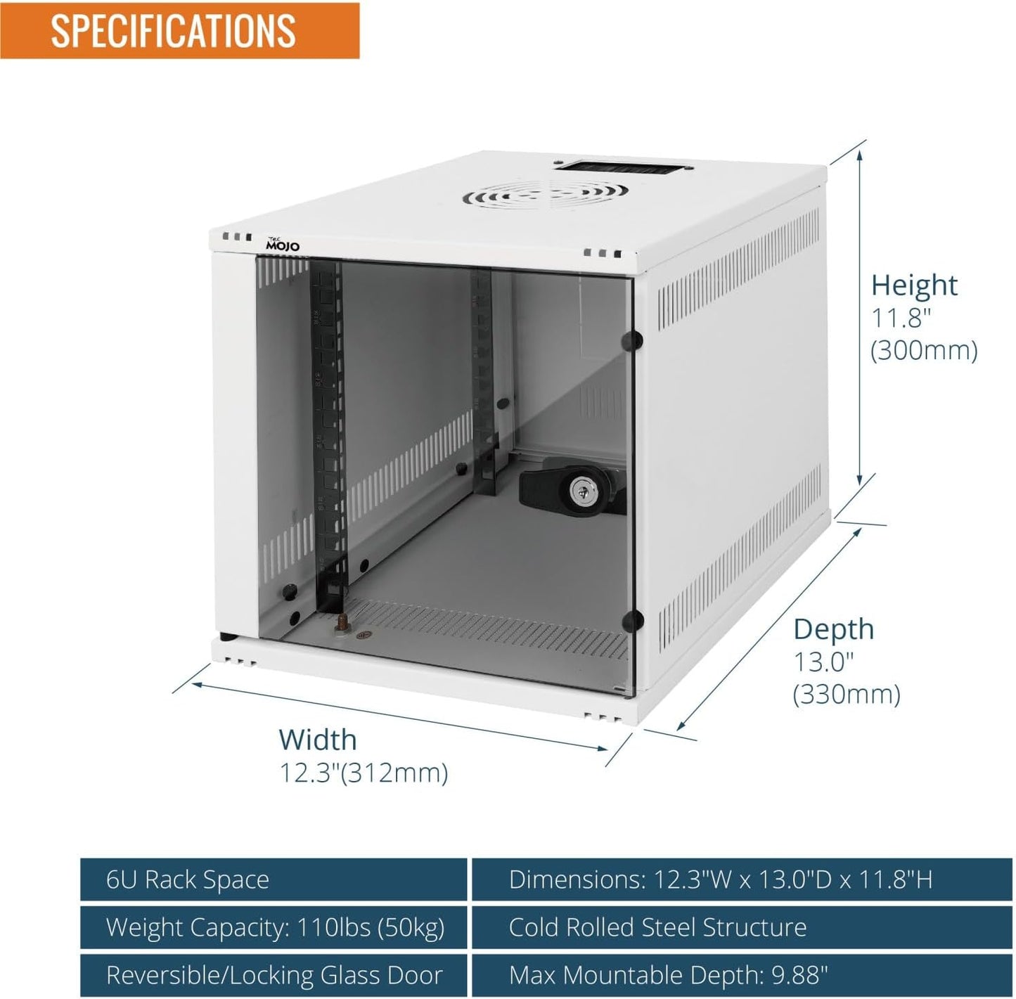 10 inch Rack, Wall Mount Network Cabinet Set,12.3W x 13D x 11.8H- Load Capacity 110Lbs(50 kg), White
