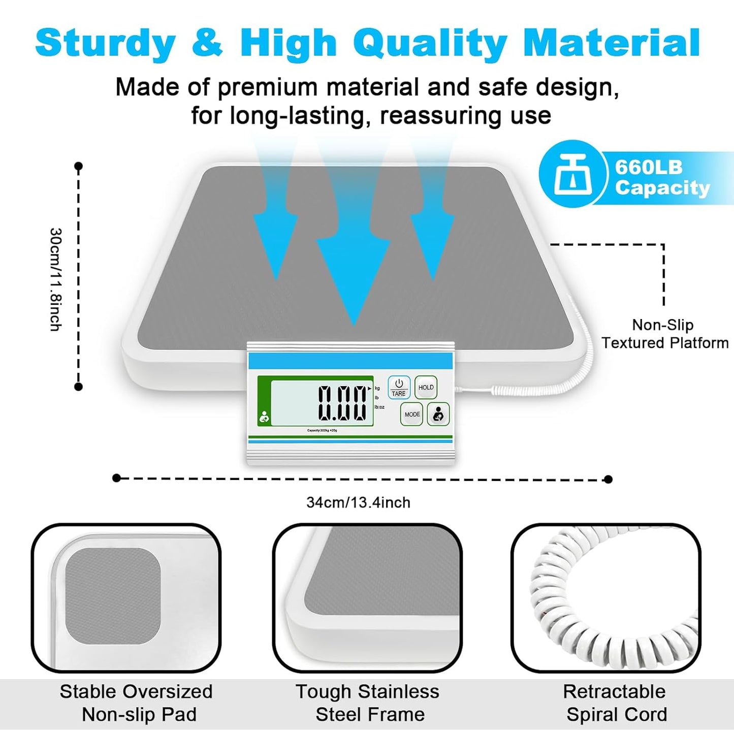 Medical Grade Floor Scale (660 lb),Pro Physician Scale with Digital Display, High Accuracy and Heavy Duty, Portable