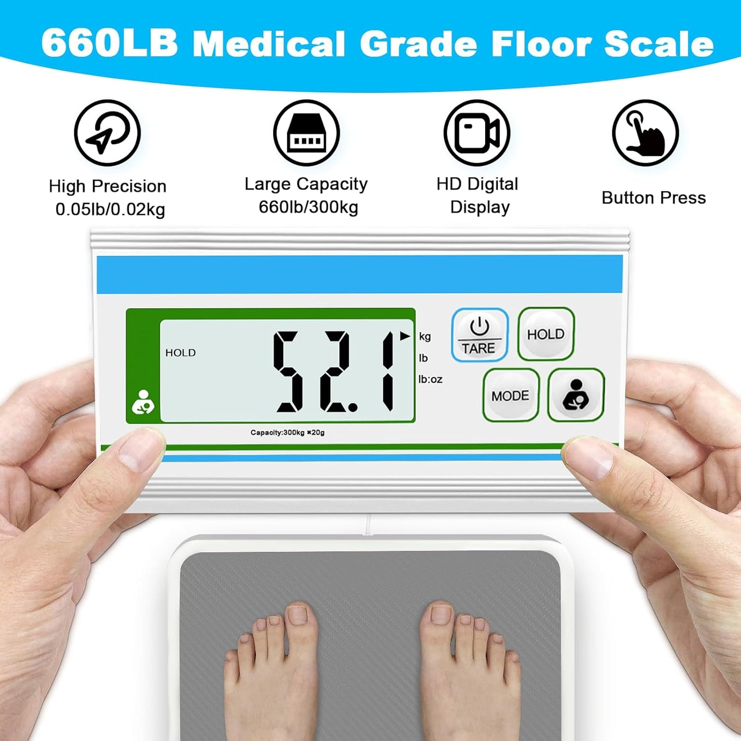 Medical Grade Floor Scale (660 lb),Pro Physician Scale with Digital Display, High Accuracy and Heavy Duty, Portable