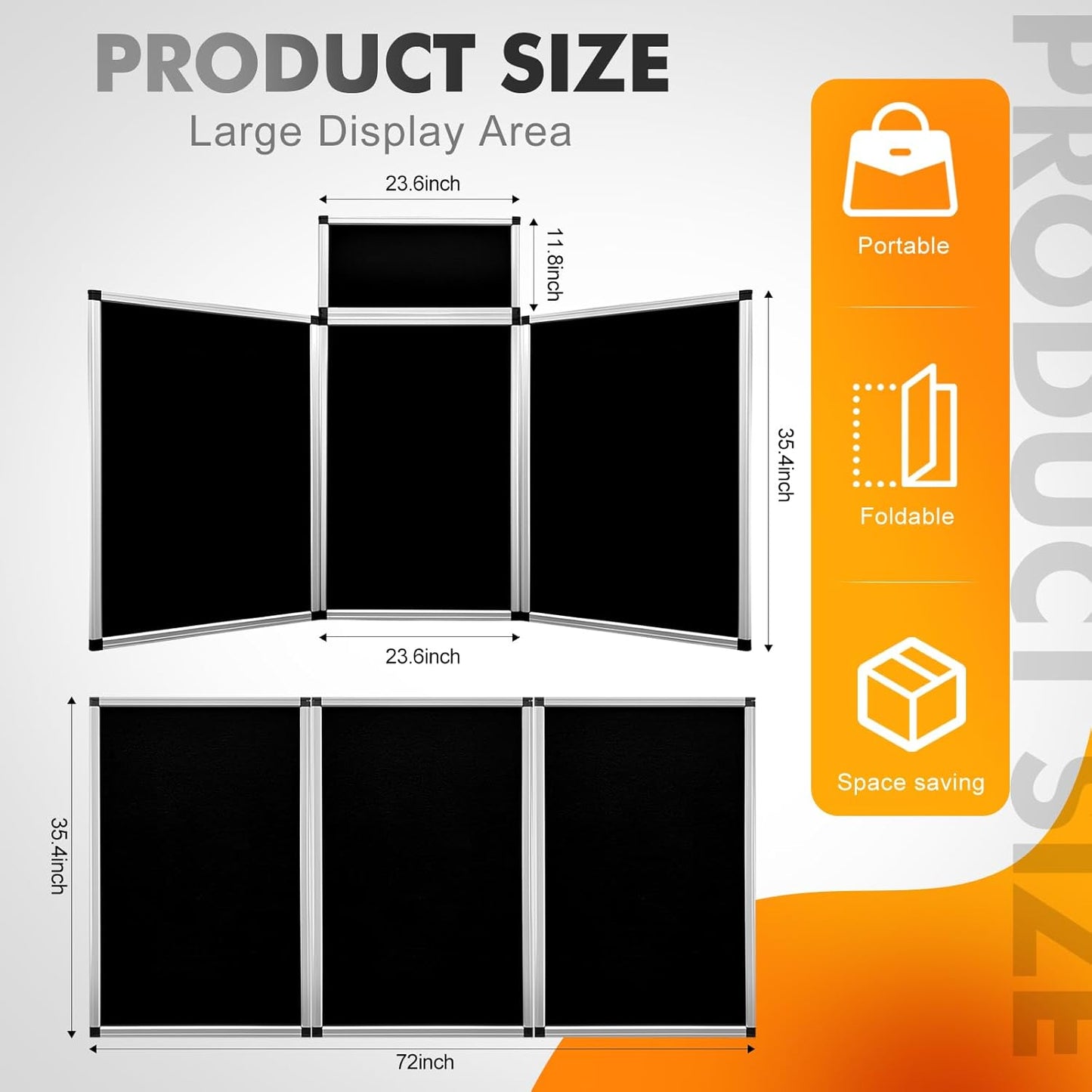 3+1 Panel Double-Sided Black Trifold Display Board with Storage Bag, 72 x 35.4 in Folding Tabletop Trifold Poster