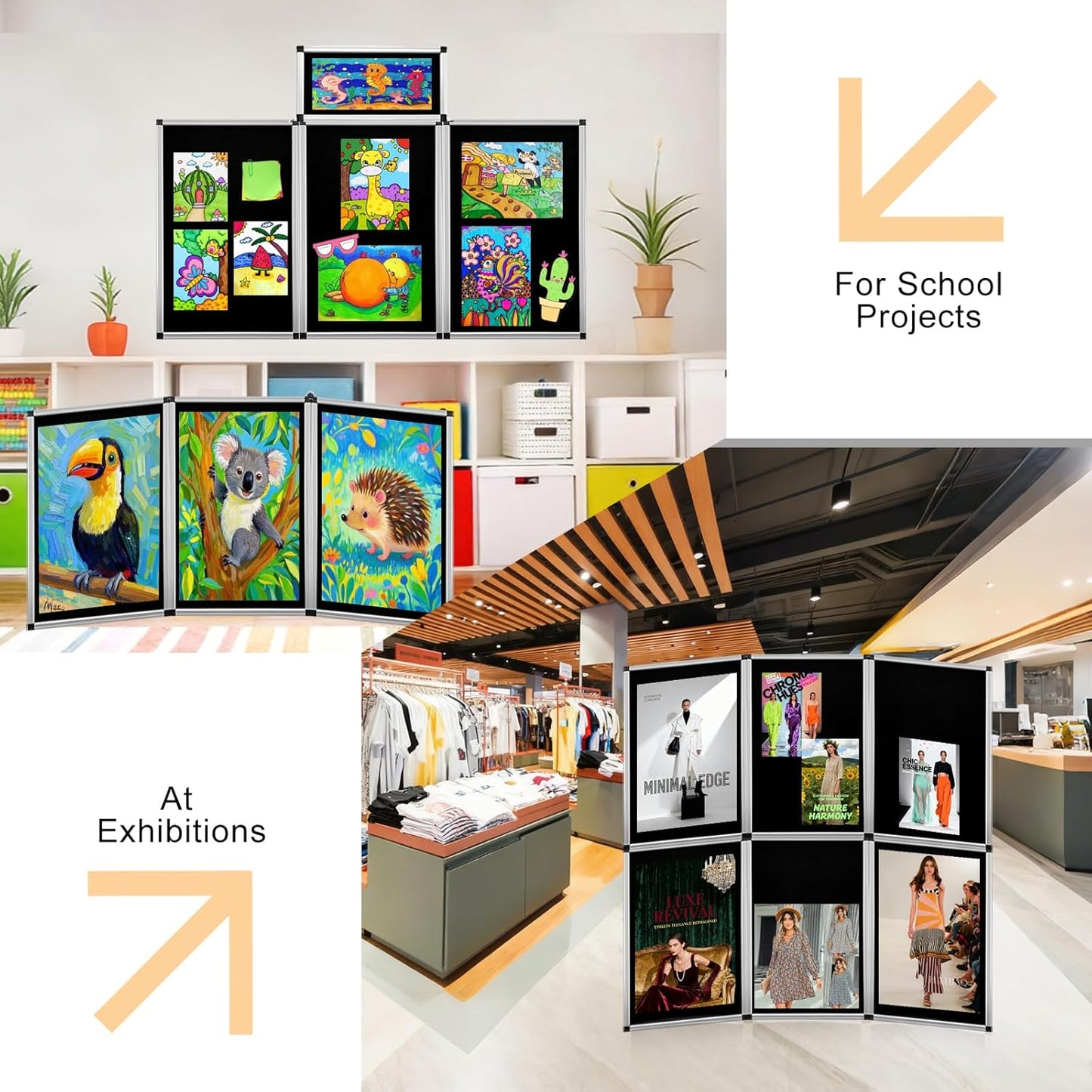 3+1 Panel Double-Sided Black Trifold Display Board with Storage Bag, 72 x 35.4 in Folding Tabletop Trifold Poster