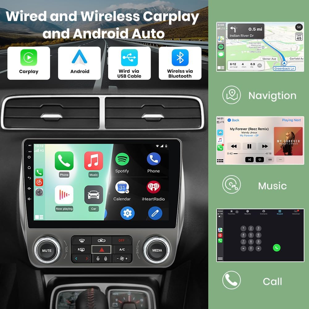 Car Radio for Chevrolet Camaro 2010-2015 with 9 inch Touchscreen, Carplay, Android, 8 Core 4GB+64GB