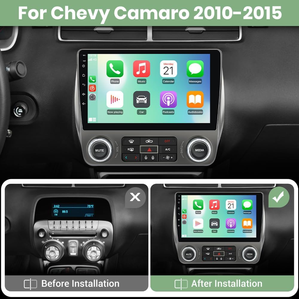 Car Radio for Chevrolet Camaro 2010-2015 with 9 inch Touchscreen, Carplay, Android, 8 Core 4GB+64GB