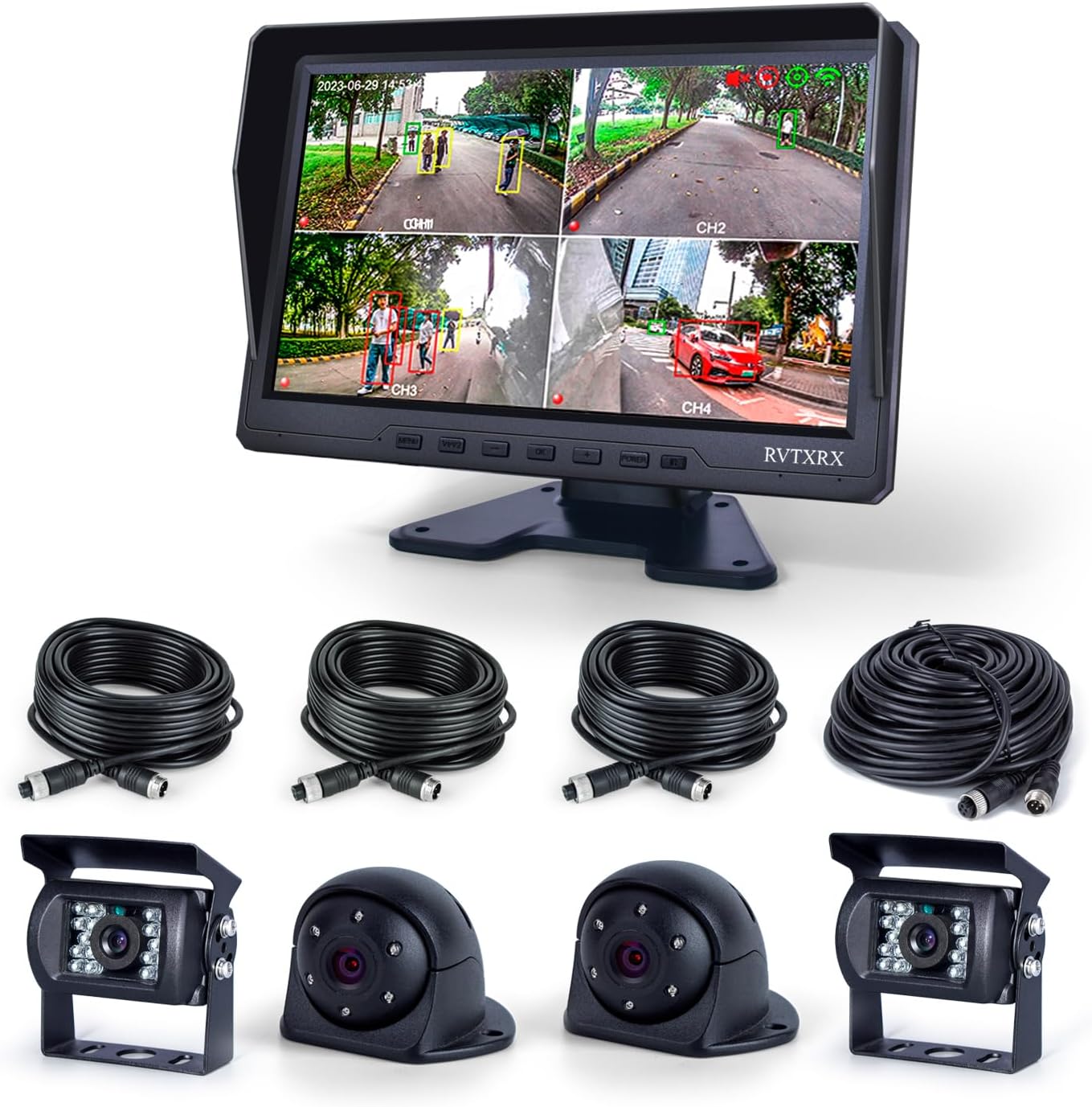 10.1 Inch 1080P AHD Quad Split Touch Screen Truck Monitor System with 4 IP69K Night Vision Cameras