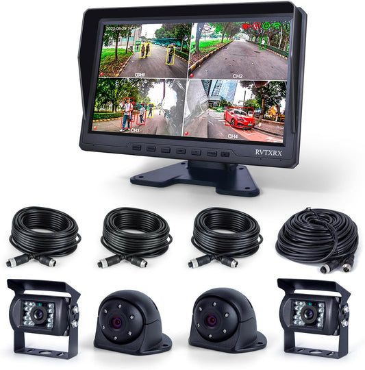 10.1 Inch 1080P AHD Quad Split Touch Screen Truck Monitor System with 4 IP69K Night Vision Cameras