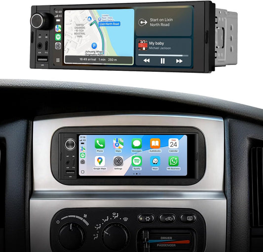 6.36' Single Din Radio Car Stereo with CarPlay and Android Auto, Universal Old Car Touchscreen, with Bluetooth