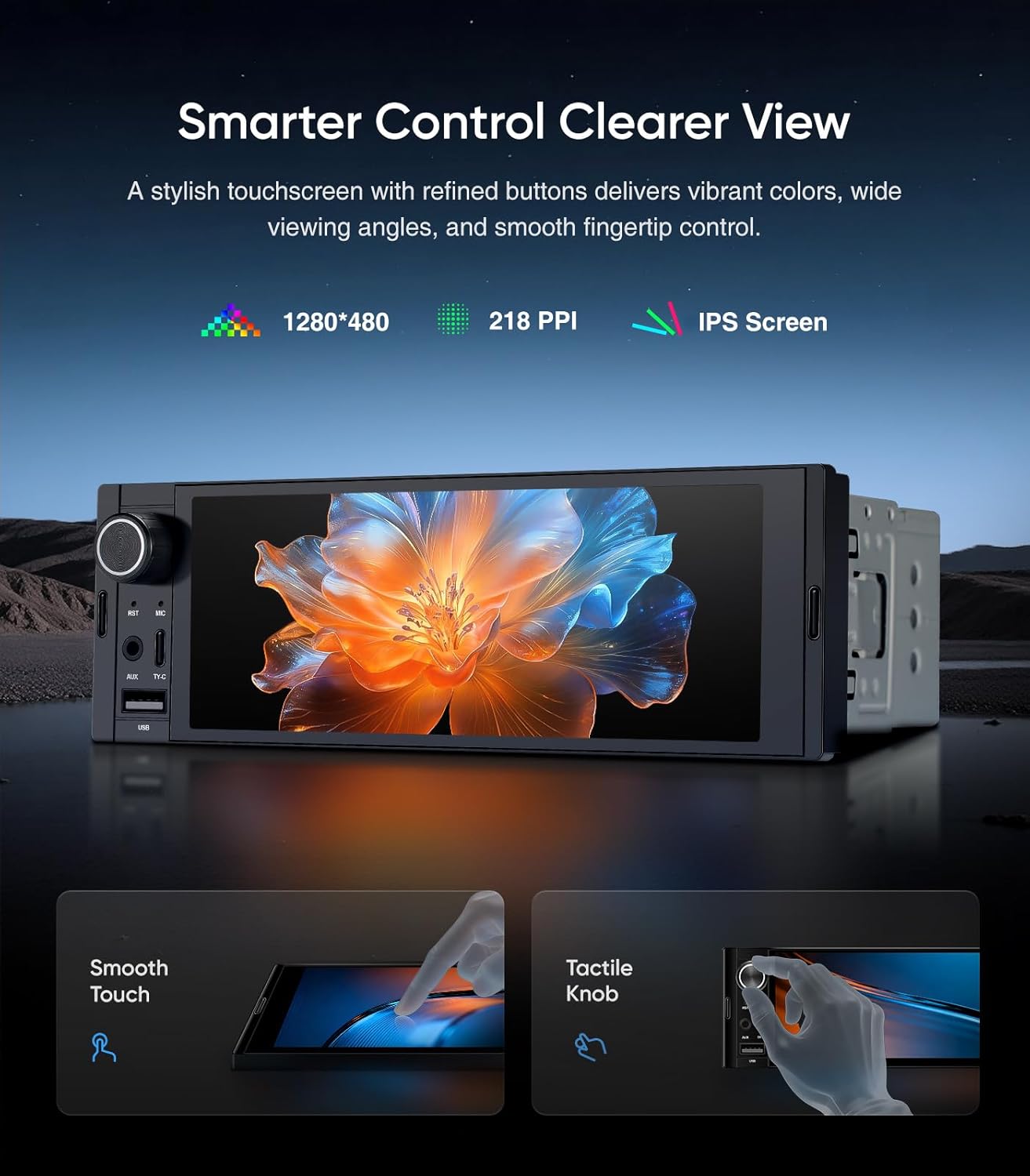 6.36' Single Din Radio Car Stereo with CarPlay and Android Auto, Universal Old Car Touchscreen, with Bluetooth