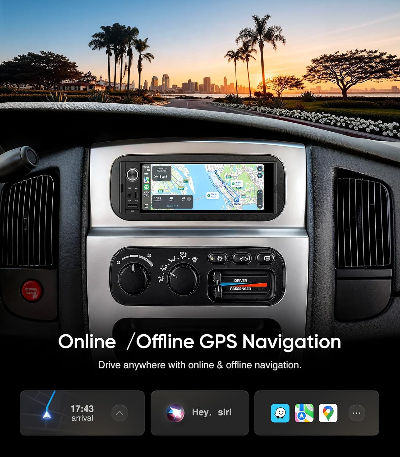 6.36' Single Din Radio Car Stereo with CarPlay and Android Auto, Universal Old Car Touchscreen, with Bluetooth