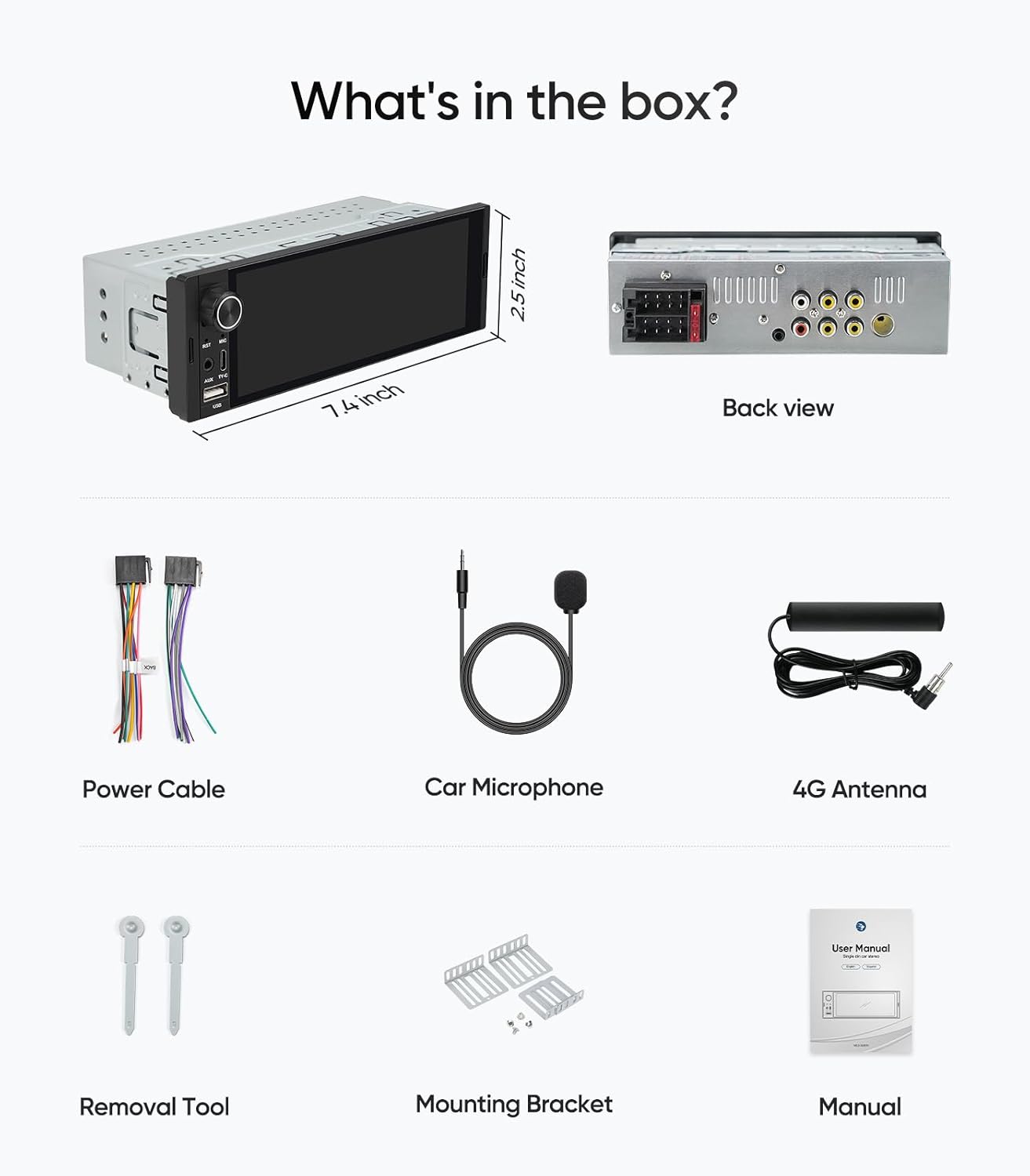 6.36' Single Din Radio Car Stereo with CarPlay and Android Auto, Universal Old Car Touchscreen, with Bluetooth