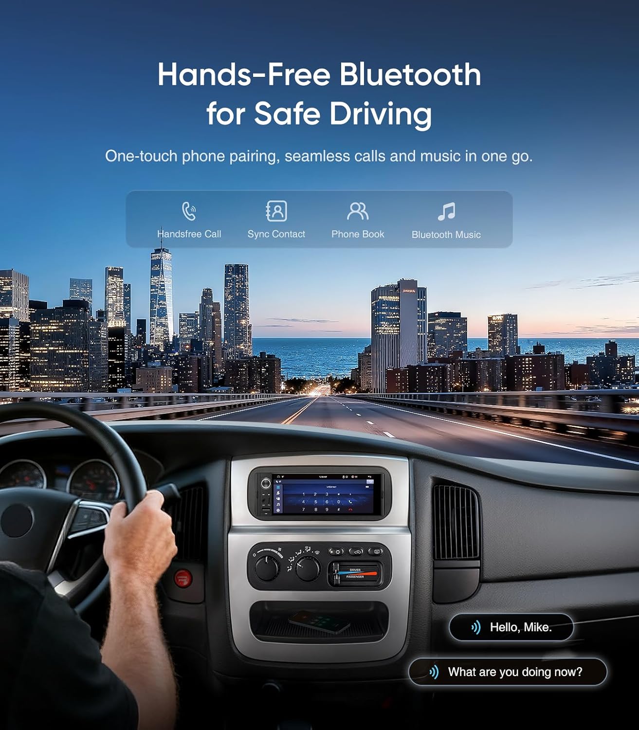 6.36' Single Din Radio Car Stereo with CarPlay and Android Auto, Universal Old Car Touchscreen, with Bluetooth