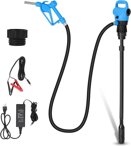Electric Drum Pump w/ 120V AC/12V DC Power, 33.5''-49'', w/ Swivel Nut Nozzle, 5 Gals/mins Max Flow Rate, Diesel, Water
