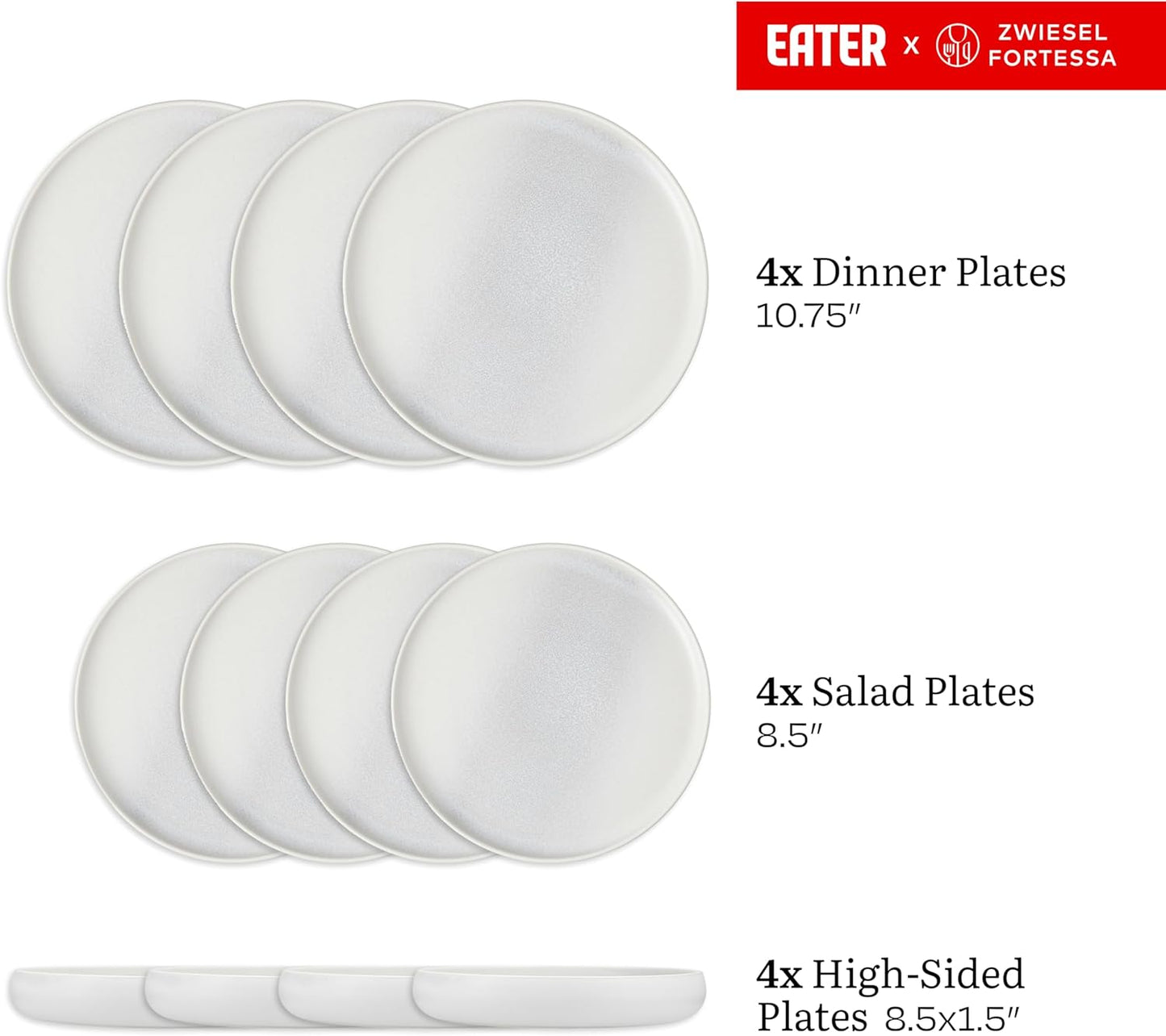 Eater x Zwiesel Fortessa Foss Stoneware, 12 Piece Dinnerware Set (Service for 4), Thermal White