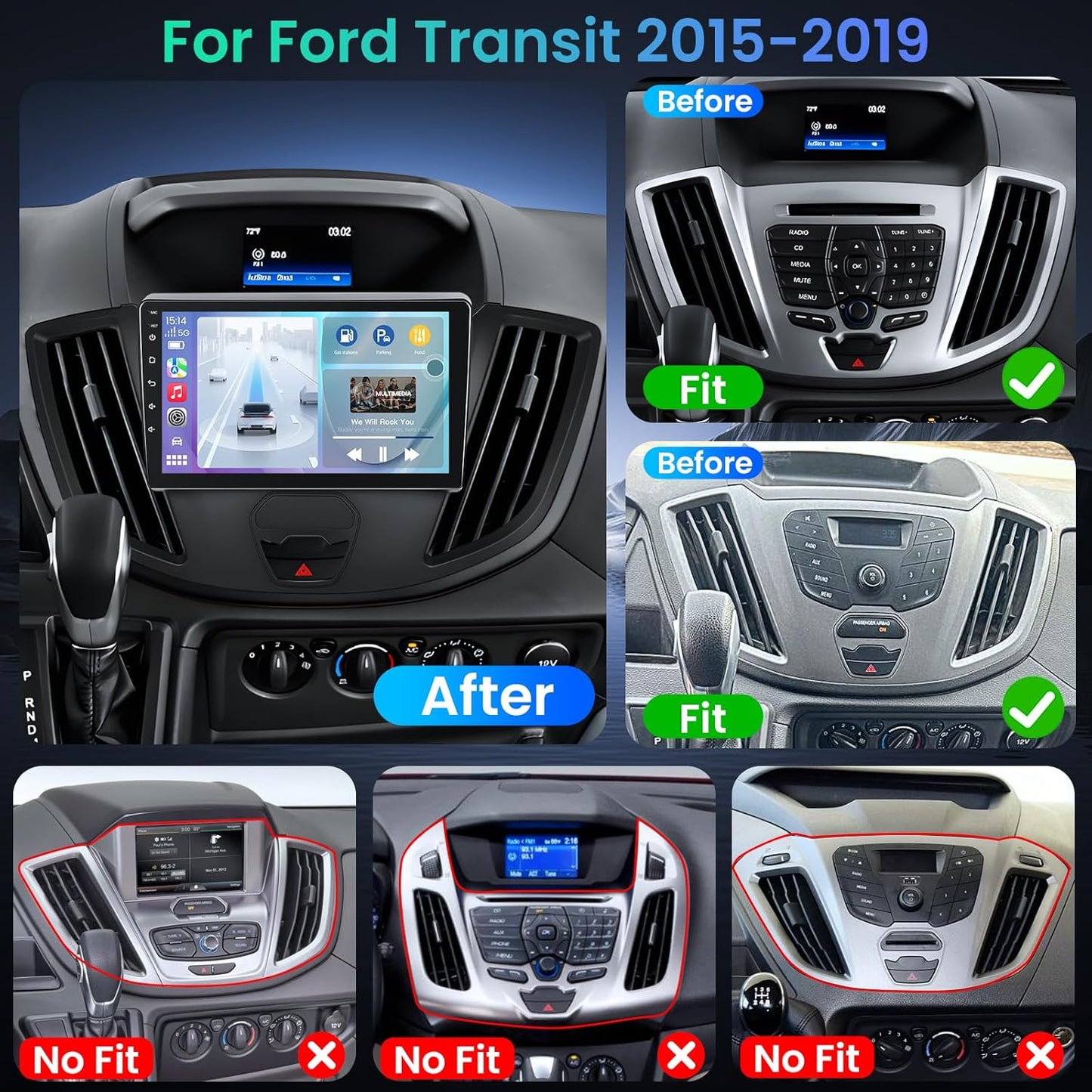 Car Stereo Radio for Ford Transit 150-350 2015 - 2019 : 9 Inches 1280*800HD Touch Screen Wireless Carplay Android