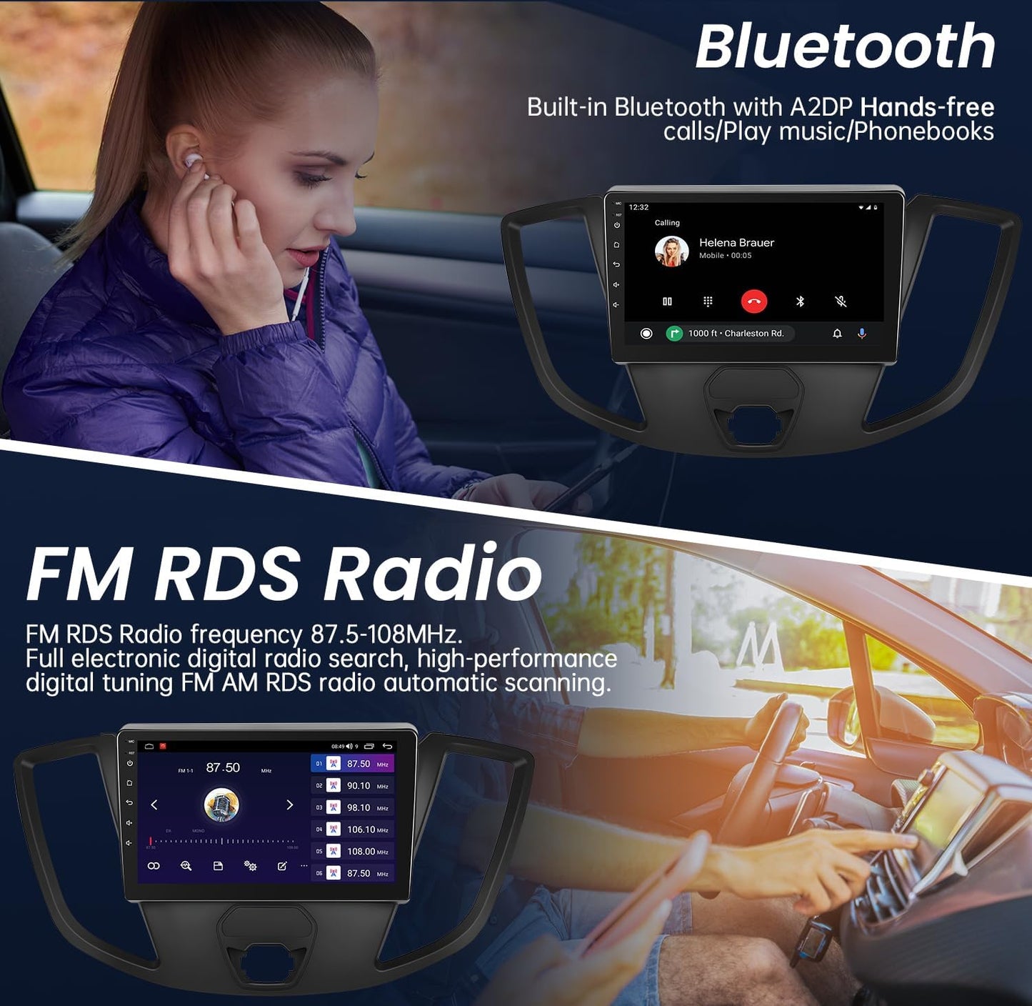 Car Stereo Radio for Ford Transit 150-350 2015 - 2019 : 9 Inches 1280*800HD Touch Screen Wireless Carplay Android