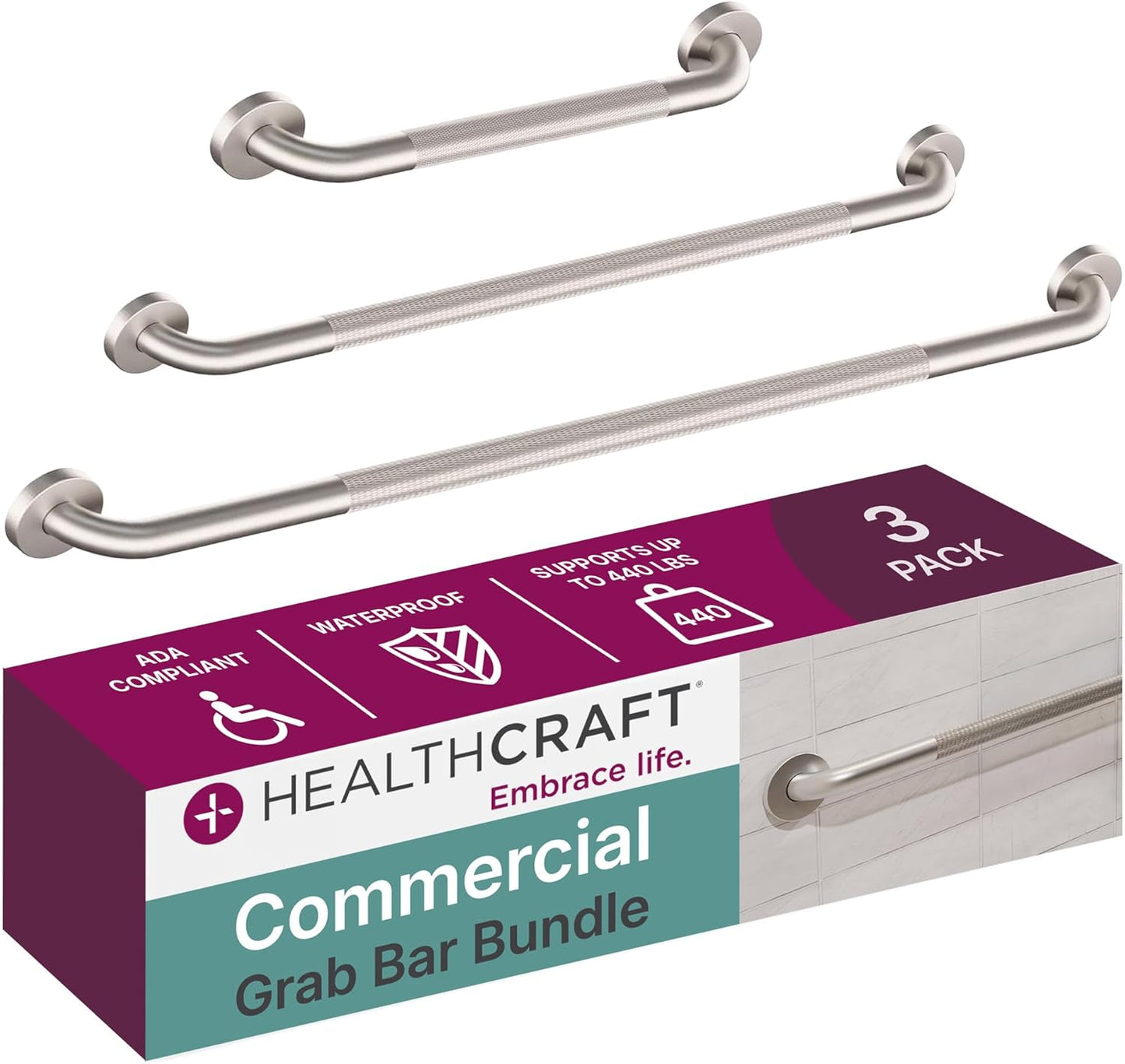 (3X Pack) Commercial Grab Bar Bundle, ADA Compliant 1.25' Stainless Steel Grab Bars (18', 36', 42')
