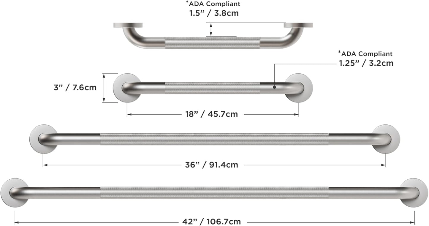 (3X Pack) Commercial Grab Bar Bundle, ADA Compliant 1.25' Stainless Steel Grab Bars (18', 36', 42')