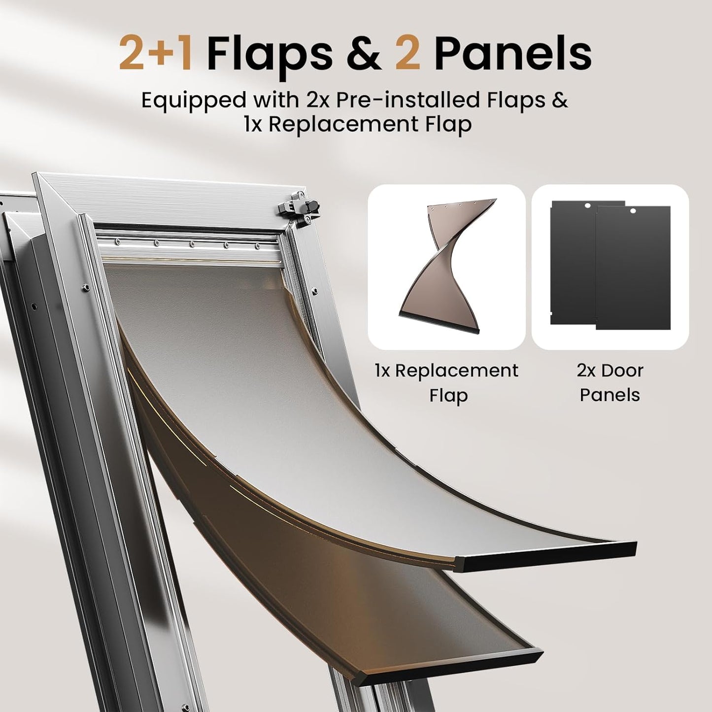 Aluminum Dog Door, Heavy Duty, for Exterior Doors, 2 Magnetic Flaps