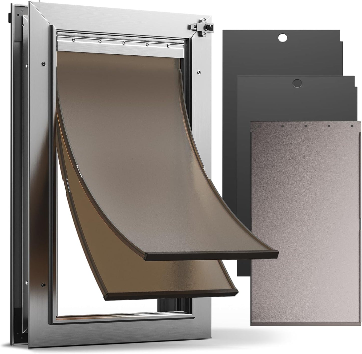 Aluminum Dog Door, Heavy Duty, for Exterior Doors, 2 Magnetic Flaps