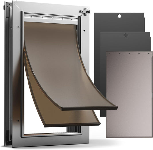 Aluminum Dog Door, Heavy Duty, for Exterior Doors, 2 Magnetic Flaps