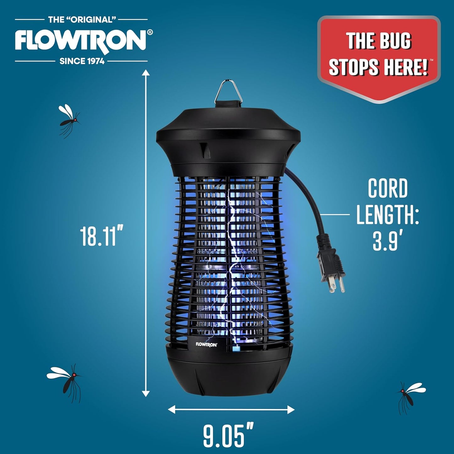 Outdoor Bug Zapper, 4000 Volt Electric Insect Killer with 3/4 Acre Coverage, Non-Clogging Shock Grid, Mosquitoes, Flies