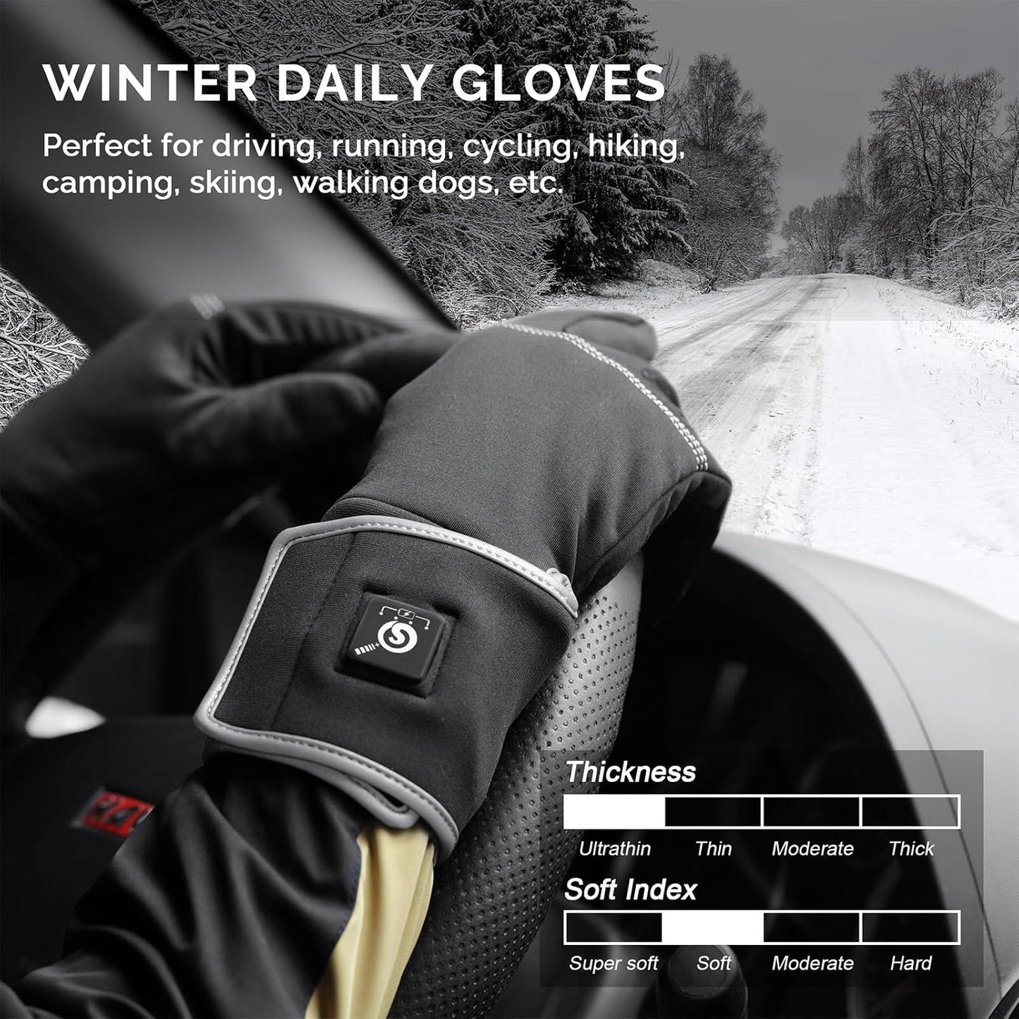 Heated Glove Liners for Men & Women, 7.4V 2200mAh Rechargeable Thin Gloves, 10s Fast Heating, (XXS)